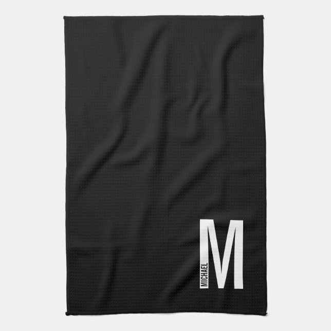 Modern Personalized Bold Monogram and Name Kitchen Towel (Vertical)