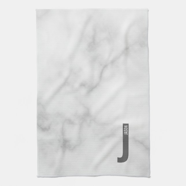 Modern Personalized Bold Monogram and Name Kitchen Towel (Vertical)