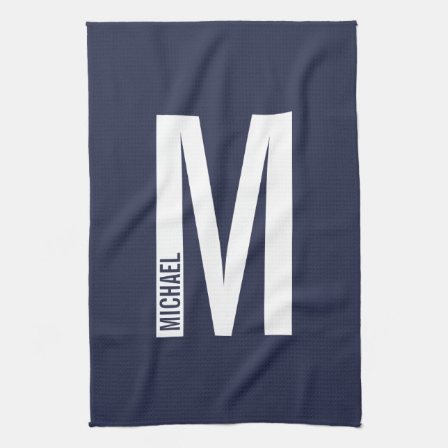 Modern Personalized Bold Monogram and Name Kitchen Towel (Vertical)