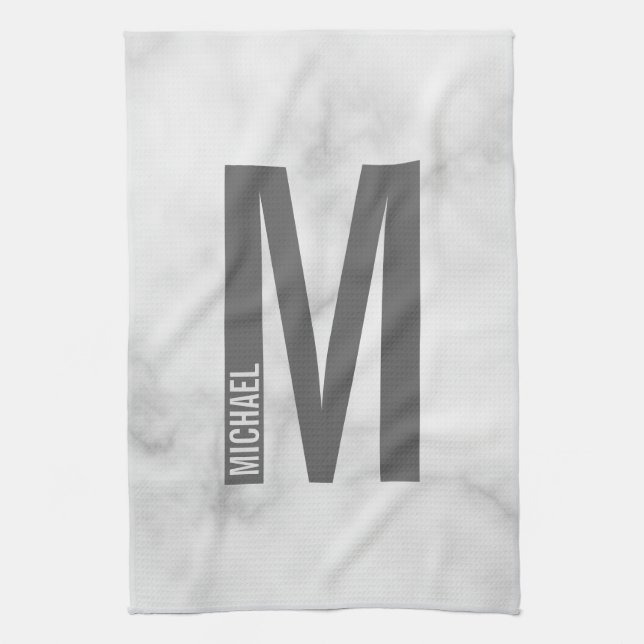 Modern Personalized Bold Monogram and Name Kitchen Towel (Vertical)