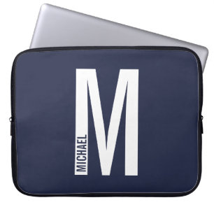 Modern Personalized Bold Monogram and Name Laptop Sleeve