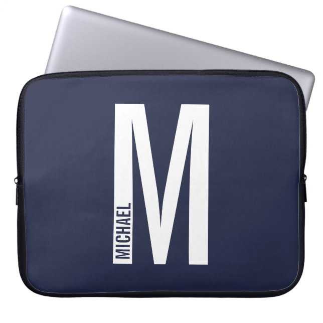 Modern Personalized Bold Monogram and Name Laptop Sleeve (Front)