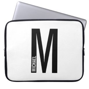 Modern Personalized Bold Monogram and Name Laptop Sleeve