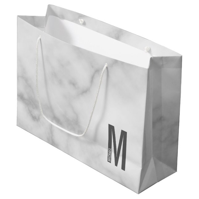 Modern Personalized Bold Monogram and Name Large Gift Bag (Front Angled)