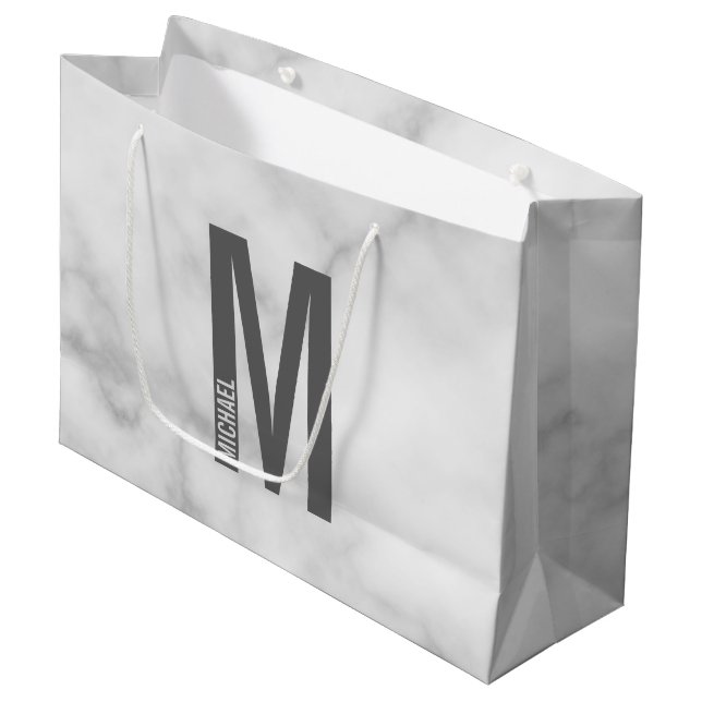 Modern Personalized Bold Monogram and Name Large Gift Bag (Front Angled)