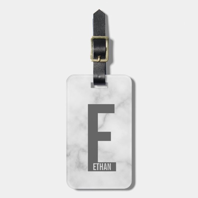 Modern Personalized Bold Monogram and Name Luggage Tag (Front Vertical)