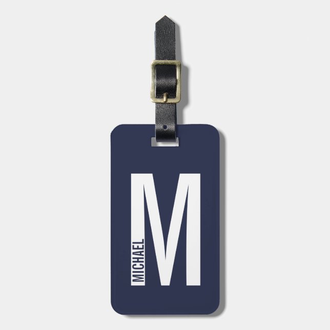 Modern Personalized Bold Monogram and Name Luggage Tag (Front Vertical)