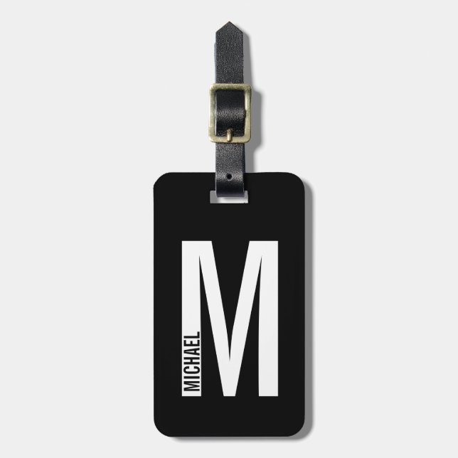 Modern Personalized Bold Monogram and Name Luggage Tag (Front Vertical)