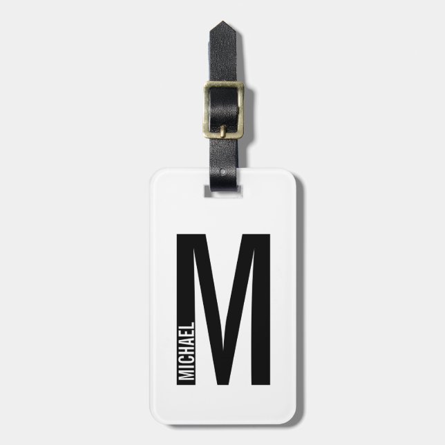 Modern Personalized Bold Monogram and Name Luggage Tag (Front Vertical)