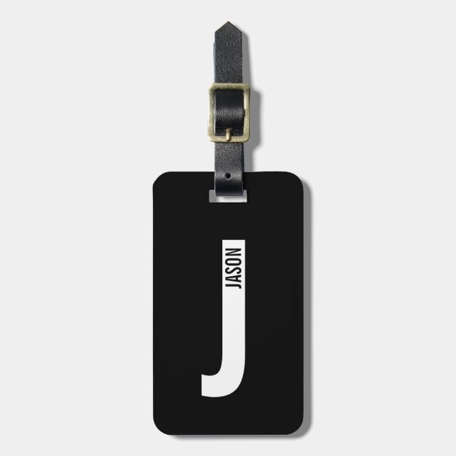 Modern Personalized Bold Monogram and Name Luggage Tag (Front Vertical)