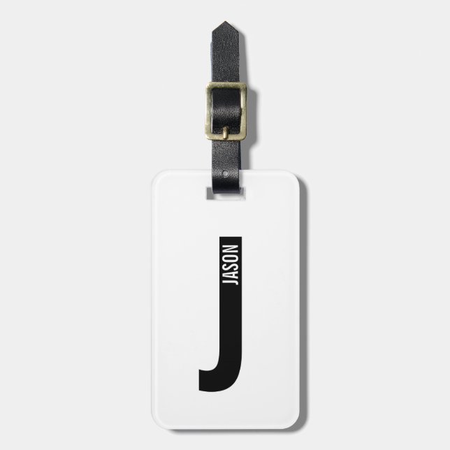 Modern Personalized Bold Monogram and Name Luggage Tag (Front Vertical)