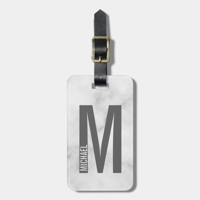 Modern Personalized Bold Monogram and Name Luggage Tag (Front Vertical)
