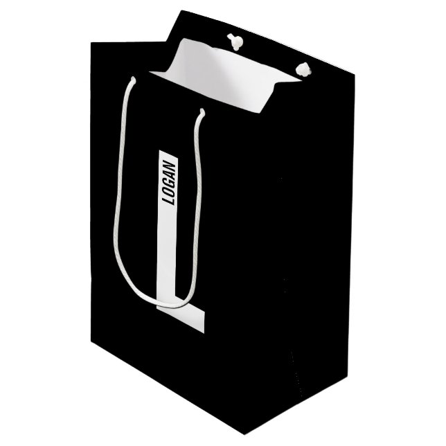 Modern Personalized Bold Monogram and Name Medium Gift Bag (Front Angled)