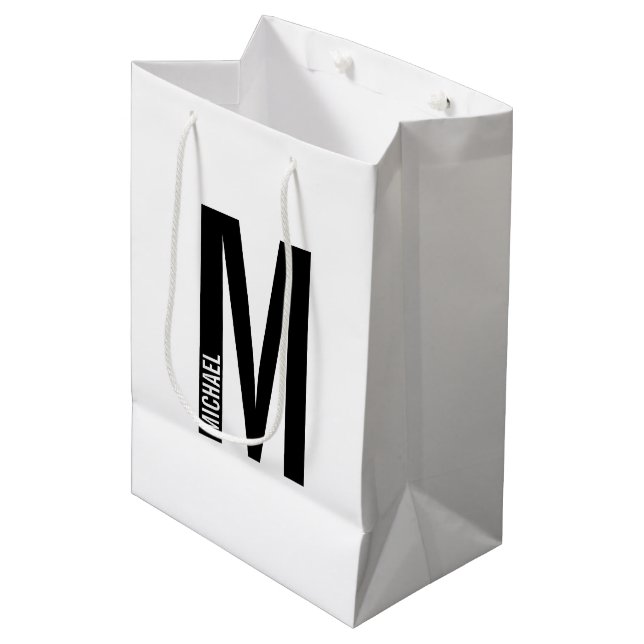 Modern Personalized Bold Monogram and Name Medium Gift Bag (Front Angled)