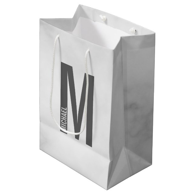 Modern Personalized Bold Monogram and Name Medium Gift Bag (Front Angled)