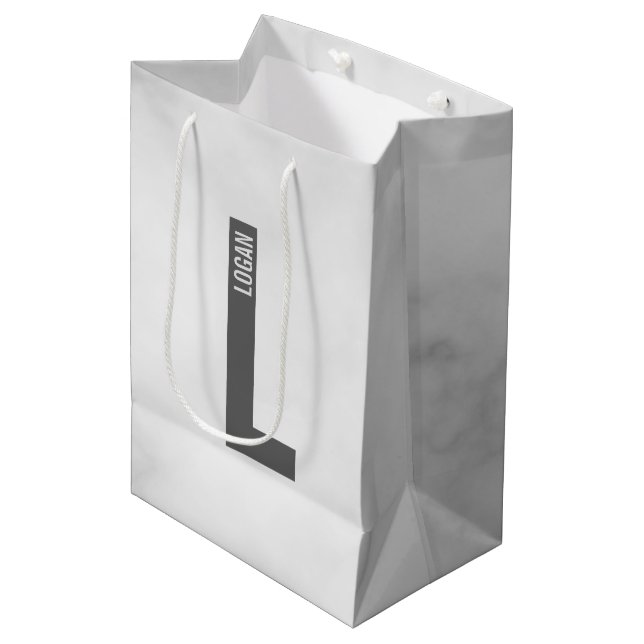 Modern Personalized Bold Monogram and Name Medium Gift Bag (Front Angled)