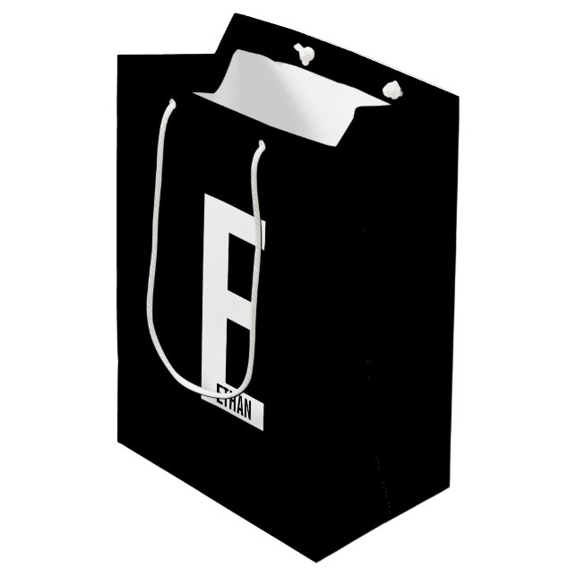 Modern Personalized Bold Monogram and Name Medium Gift Bag (Front Angled)