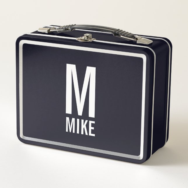 Modern Personalized Bold Monogram and Name Metal Lunch Box (Front)