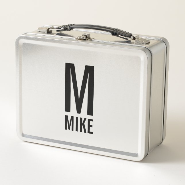 Modern Personalized Bold Monogram and Name Metal Lunch Box (Front)