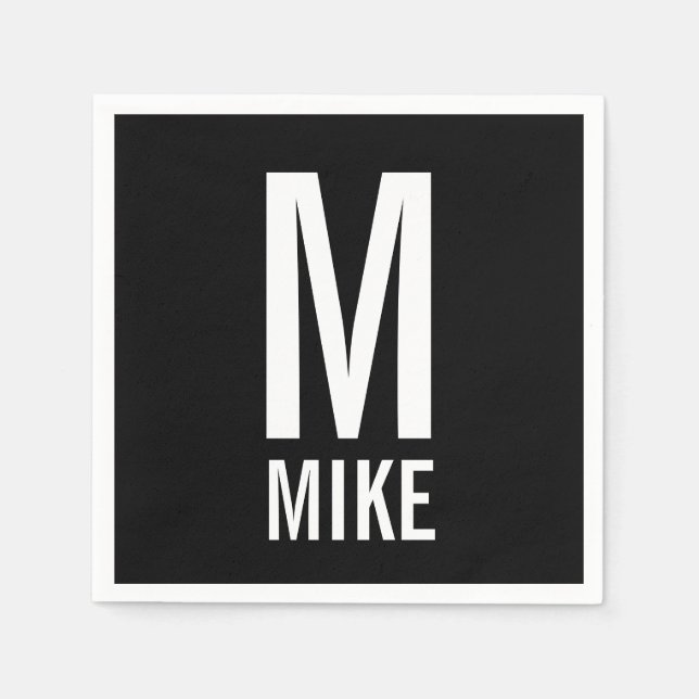 Modern Personalized Bold Monogram and Name Napkin (Front)