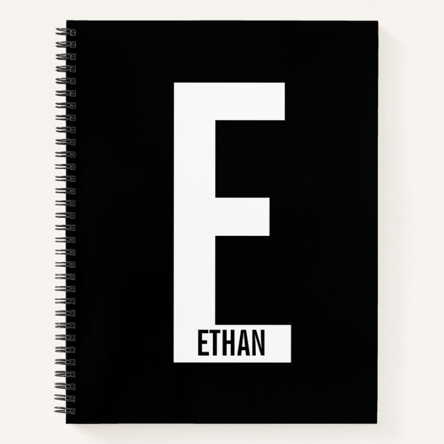Modern Personalized Bold Monogram and Name Notebook (Front)