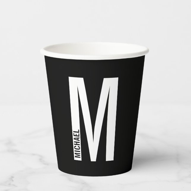 Modern Personalized Bold Monogram and Name Paper C Cups (Front)