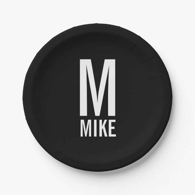Modern Personalized Bold Monogram and Name Paper Plate (Front)