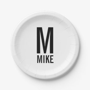 Modern Personalized Bold Monogram and Name Paper Plate