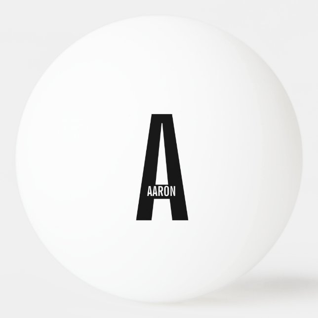 Modern Personalized Bold Monogram and Name Ping Pong Ball (Front)
