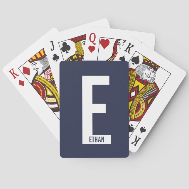 Modern Personalized Bold Monogram and Name Playing Cards (Back)