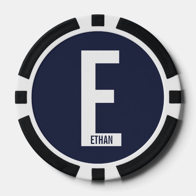 Modern Personalized Bold Monogram and Name Poker Chips (Front)