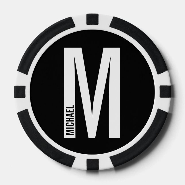 Modern Personalized Bold Monogram and Name Poker Chips (Front)