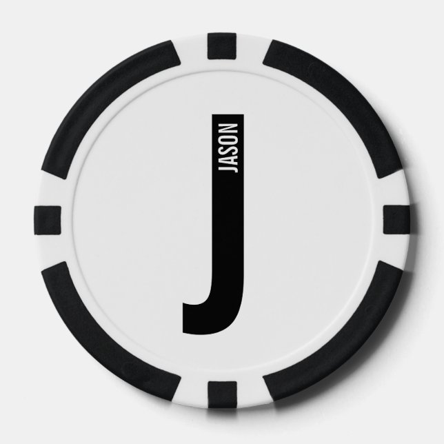 Modern Personalized Bold Monogram and Name Poker Chips (Front)