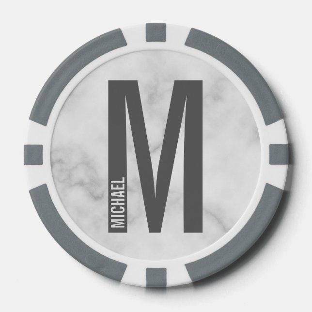 Modern Personalized Bold Monogram and Name Poker Chips (Front)