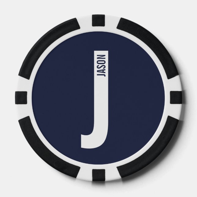 Modern Personalized Bold Monogram and Name Poker Chips (Front)