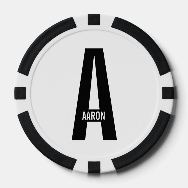 Modern Personalized Bold Monogram and Name Poker Chips (Front)
