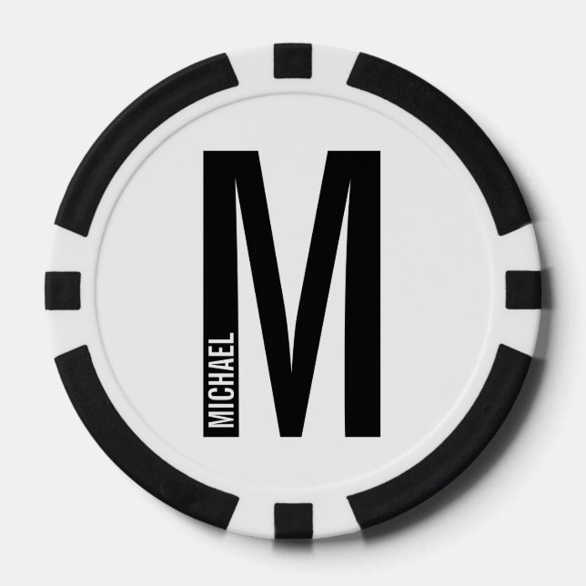 Modern Personalized Bold Monogram and Name Poker Chips (Front)