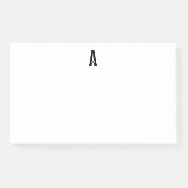 Modern Personalized Bold Monogram and Name Post-it Notes (Front)