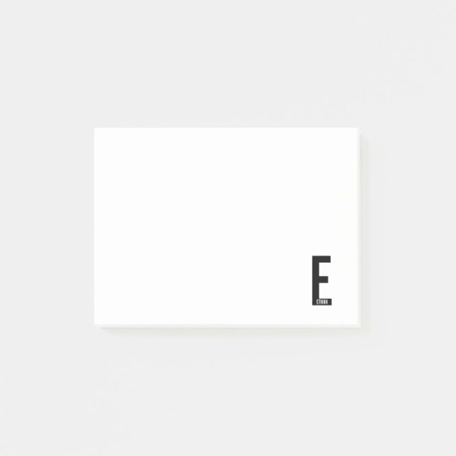 Modern Personalized Bold Monogram and Name Post-it Notes (Front)