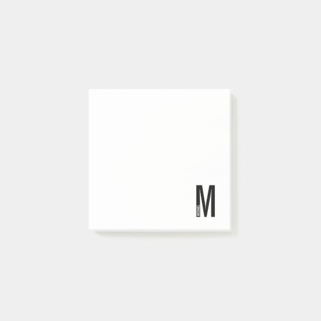 Modern Personalized Bold Monogram and Name Post-it Notes (Front)