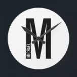 Modern Personalized Bold Monogram and Name Round Clock<br><div class="desc">Modern Monogram Design featuring personalized monogram letter "M" and name in modern bold sans serif font style.</div>