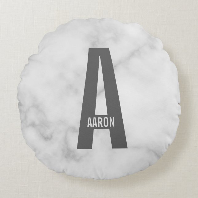 Modern Personalized Bold Monogram and Name Round Pillow (Front)