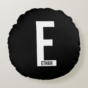 Modern Personalized Bold Monogram and Name Round Pillow