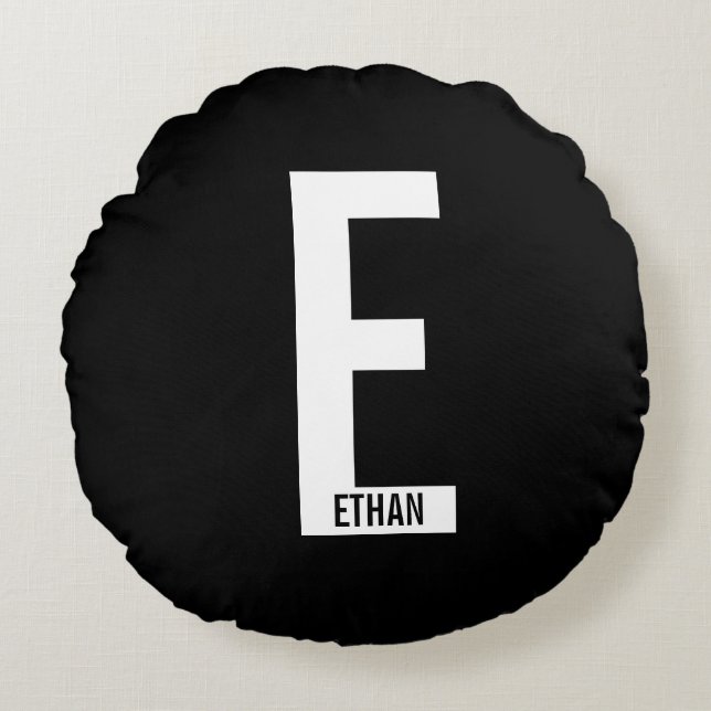 Modern Personalized Bold Monogram and Name Round Pillow (Front)