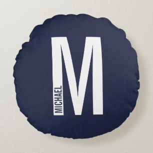 Modern Personalized Bold Monogram and Name Round Pillow