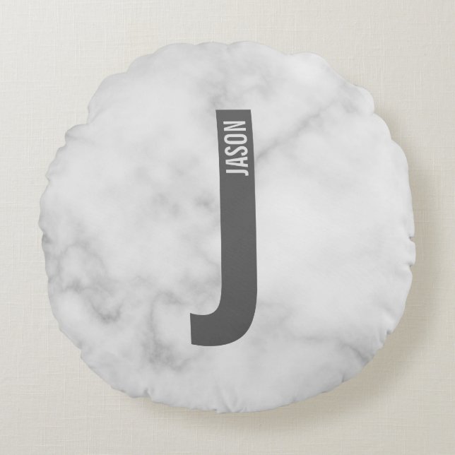 Modern Personalized Bold Monogram and Name Round Pillow (Front)
