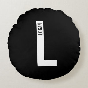 Modern Personalized Bold Monogram and Name Round Pillow