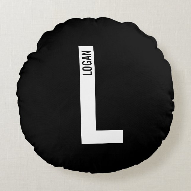 Modern Personalized Bold Monogram and Name Round Pillow (Front)