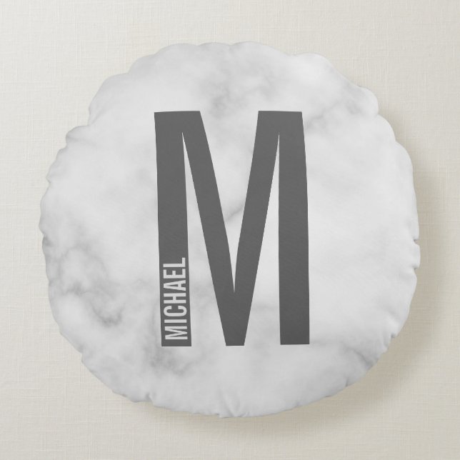 Modern Personalized Bold Monogram and Name Round Pillow (Front)