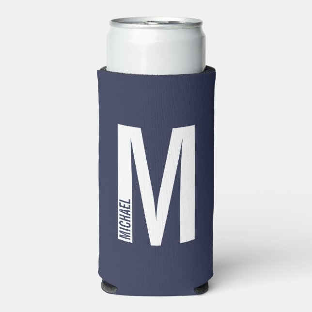 Modern Personalized Bold Monogram and Name Seltzer Can Cooler (Seltzer Front)